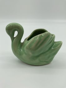Green Glazed Ceramic Swan Planter
