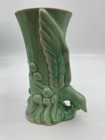 Mid Century Green Ceramic Bird Vase