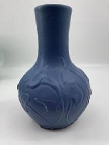 Van Briggle Blue Matte Lillies Relief Vase