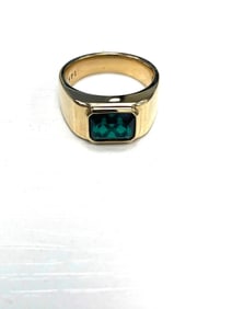 14K Yellow Gold Ring with Lab-Grown Emerald