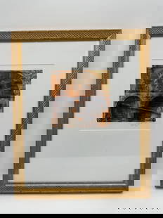Architectural Reflections (Signed Mixed Media Abstract): Contemporary abstract composition featuring layered architectural imagery in rich earth tones, highlighted with metallic gold accents. The piece is composed of textured elements, intersecting lines, a