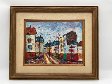 Colorful Street in Winter Oil on Canvas Painting