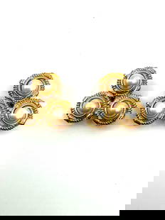 Givenchy Gold Tone Clip-On Earrings with Faux Pearls: Pair of vintage Givenchy clip-on earrings featuring a trio of round faux pearls framed in textured gold tone metal. Marked "Givenchy Paris New York" on the back. Medium: Gold tone metal and im