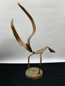 Abstract Brass Ribbon Sculpture on Round Base