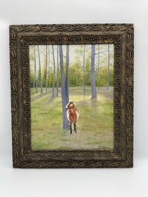 "Goat in Woodland" by Michael Hodowal (American, b.1959) Oil on Canvas