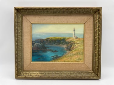 Coastal Lighthouse by Michael Hodowal (American, b.1959) Oil on Canvas