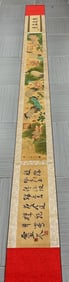 Chinese Hanging Scroll with Calligraphy and Lotus Painting