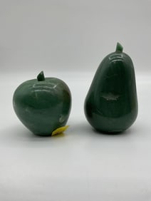 Green Stone Pear and Apple Figurines