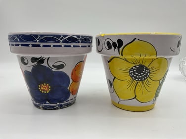 Pair of Hand-Painted Ceramic Flower Pots
