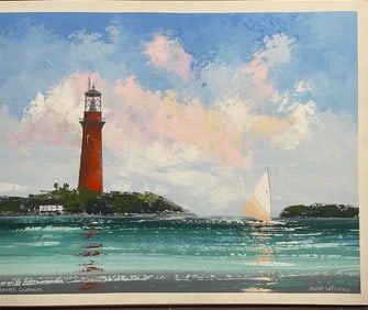 Jupiter Lighthouse by Joseph LaPierre (American, 1945-2009) Acrylic on Canvas