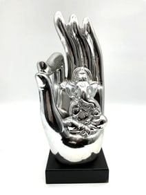 Silver-Tone Ganesha in Hand Sculpture