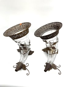 Pair of Bronze Cornucopia Vases