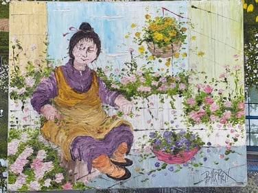 Woman in Garden by Mildred Barett (American)