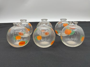 Set of 6 Hand-Painted Glass Orange Bud Vase
