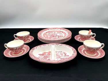 Churchill England Red Willow Pattern Dishware Set