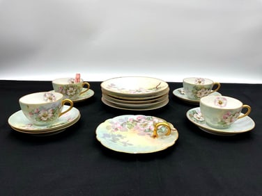 Limoges Hand-Painted Floral Porcelain Tea Set