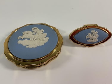 Set of Vintage Wedgwood Stratton Compact & Lipstick Holder - England