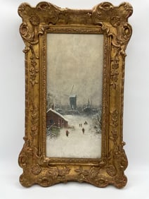 Winter Scenel by Nils Hans Christiansen(Denmark, 1850-1922) Oil on Canvas