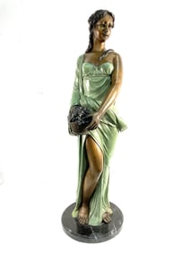 Bronze & Marble Sculpture - Woman in a Green Dress