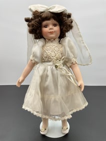 Porcelain Doll in White Bridal Dress with Veil