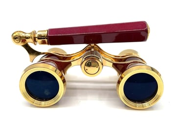 Burgundy and Gold Opera Glasses with Handle