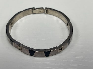 Mexican Sterling Silver Inlay Link Bracelet