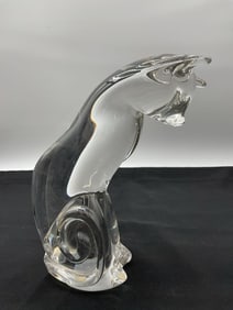 Clear Glass Howling Dog Figurine - Signed, Artist Unknown