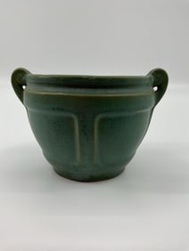 Matte Green Twin-Handled Art Pottery Bowl