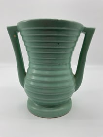Ribbed Art Deco Style Double Handled Vase