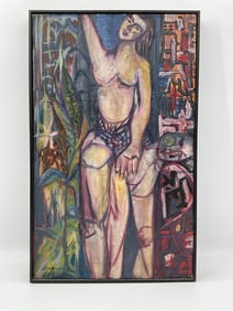 Brutalist Female Nude by Joseph Levin (Russia, 1894-1979) Oil on Canvas