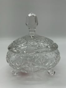 Vintage Footed Cut Czech Crystal Candy or Trinket Dish