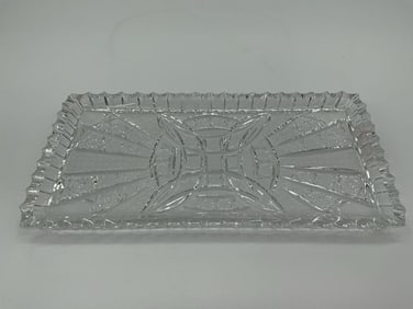 Rectangular Pressed Glass Serving Tray with Starburst Design