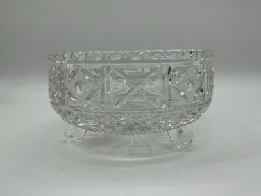 Footed Pressed Glass Bowl with Geometric Panel Design