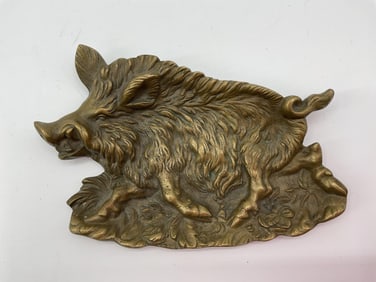 Vintage French Cast Bronze Wild Boar Ring Dish