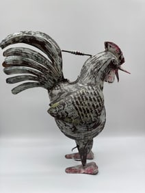 Rustic Painted Metal Rooster Sculpture