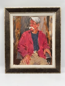 Portrait of a Man in Red Jacket Oil on Canvas