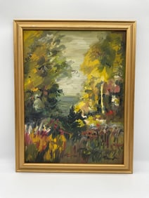 Autumn Garden Path Vintage Landscape Oil on Canvas