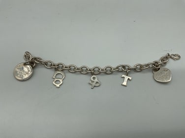 Tiffany & Co. Sterling Silver Charm Bracelet with Tags and Letters