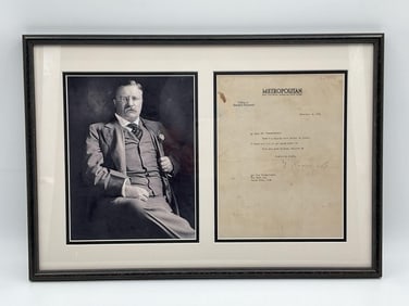 Framed Theodore Roosevelt letter and portrait display