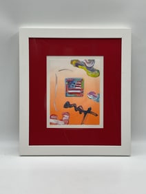 "Flag with Heart" By Peter Max (German/American, b.1937) Mixed Media