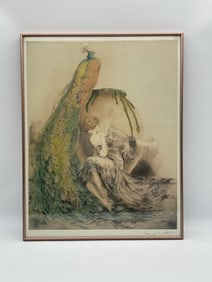 "Lady and the Peacock" by Louis Icart(France, 1888-1950) Etching