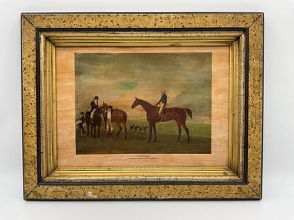 "Phantom" by Benjamin Marshall (English, 1768-1835) Lithograph: Reproduction print of the racehorse “Phantom,” originally painted by renowned British sporting artist Benjamin Marshall (1768–1835). The composition features the prized Thoroughbred surround