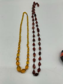 Pair of Vintage Beaded Necklaces – Carnelian and Amber-Colored Glass