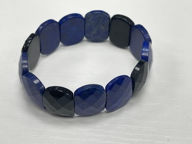 Faceted Blue and Black Stone Stretch Bracelet