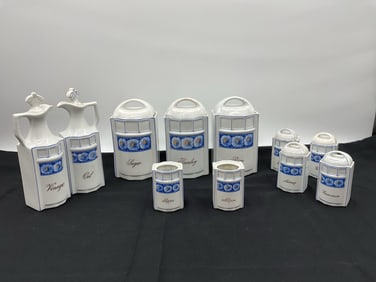 Early 20th Century German Porcelain Spice Jar Set, 11 Pieces