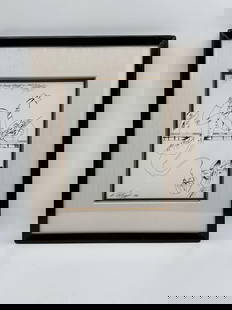 Dedication to Joseph Brodsky by Mikhail Chemiakin (Russia, b.1943) Mixed Media: Description: Original drawing by Russian/American artist Mikhail Chemiakin, known for his distinctive calligraphic linework and symbolic, stage-like compositions. This piece features a central conduct