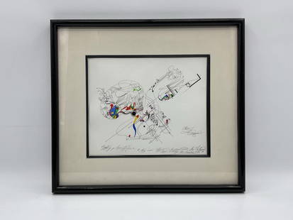 Dedication to Edward Nakhamkin by Mikhail Chemiakin (Russia, b.1943) Mixed Media: Description: Original surrealist drawing by Russian/American artist Mikhail Chemiakin. This piece is personally dedicated to Edward Nakhamkin a prominent gallery owner that sold Chemiakins artwork. Si