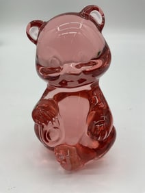 Fenton Art Glass Pink Bear Figurine