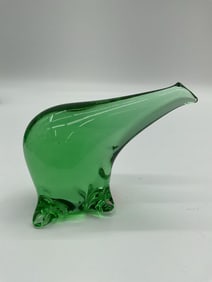 Mid-Century Green Glass Elephant Figurine