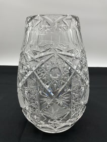 Large Cut Crystal Vase with Geometric and Starburst Pattern